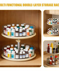 2 Tier Lazy Susan Turntable Organizer For Medicine Cabinet And Kitchen Countertop with bottles, clear trays, 360 degree spin