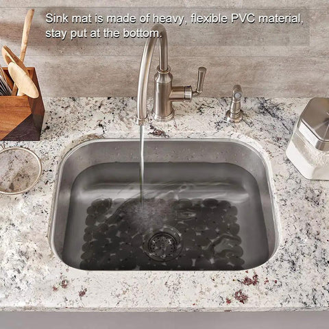 Pebble Sink Mat 2 Pack For Stainless Steel And Ceramic Sinks, PVC Dish Drying Mats Protectors shown in kitchen sink