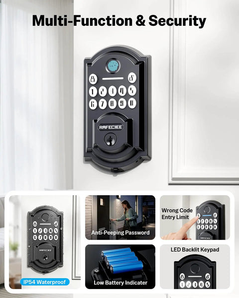 Image of Keyless Front Door Lock Set With Handle, 3 In 1 Smart Lock With Fingerprint, Passcode And Mechanical Key, Anti Peep Keypad