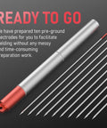 Tungsten Electrodes Pre Sharpened For TIG Welding 3/32 By 7 Inches Red Tip WT20 EWTh2 Pack Of 10 displayed next to case
