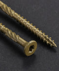 Size Ten Deck Screws 2 And 1 Quarter Inch Exterior Wood Screws, rust-resistant bronze finish, close-up view