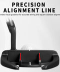 Unisex Right Hand Mallet Golf Putter With Anti Twist Design And Alignment Guide Stepped Shaft For Consistent Putts Low Center Of Gravity For Smooth Roll 34 Inches shown from back with red alignment guides