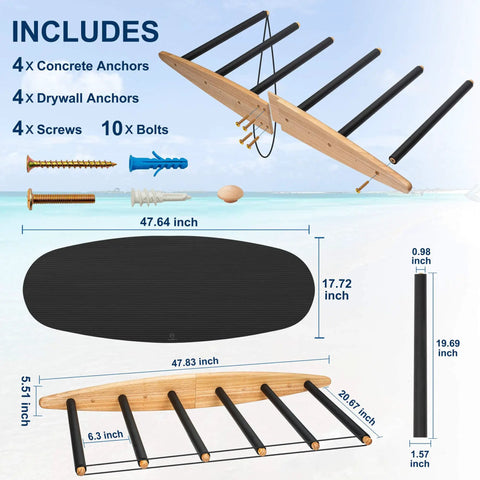 Tough As Nails Vertical Surfboard Rack Wall Mount With Six Reinforced Arms Holds Five To Six Boards Crack Resistant Design Upgraded 2025 Specs Saves Garage Space For Serious Boarders