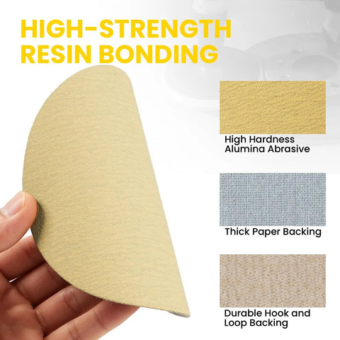 Heavy Duty 6 Inch Hook And Loop Sanding Discs Set Of 30 With Premium Aluminum Oxide Paper In 12 Grits showcasing high-strength resin bonding.