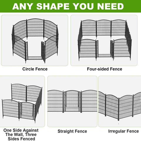 No-Dig Gate-Equipped Decorative Garden Fence Kit For Pets, 10 Panels, 31-Inch High By 21.7-Foot Long, Rustproof Metal configurations