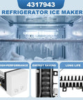 Upgraded 4317943 Refrigerator Ice Maker Assembly Replacement for Multiple Major Brands interior view with ice formation