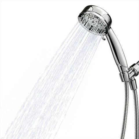 Caldwell 4.25-Inch 5-Function Handheld Shower With Bracket And 60-Inch Hose Chrome Finish spraying water