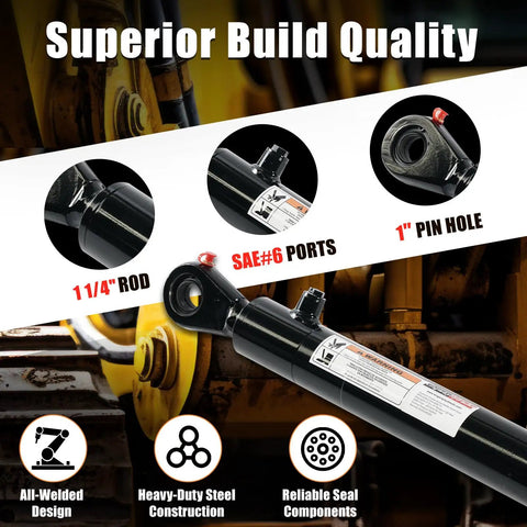Double Acting Hydraulic Cylinder With Swivel Eye Workhorse For Tough Jobs 2 Inch Bore 10 Inch Stroke 3000 PSI close-up features