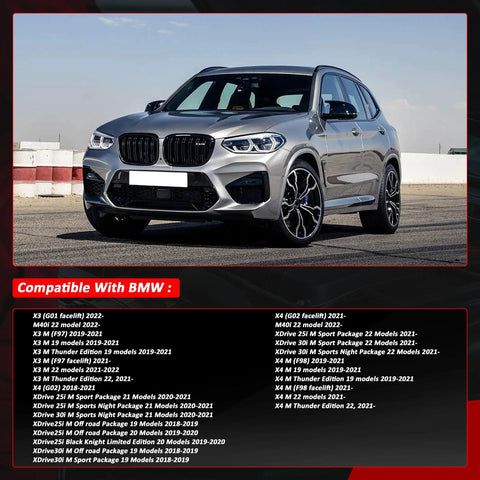 BMW SUV in silver, front three-quarter view with black kidney grille and alloy wheels.