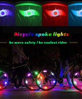 Colorful LED Bike Wheel Lights Set, 5 Pack Waterproof Spoke Lights shown on bicycles at night with fun blink patterns.