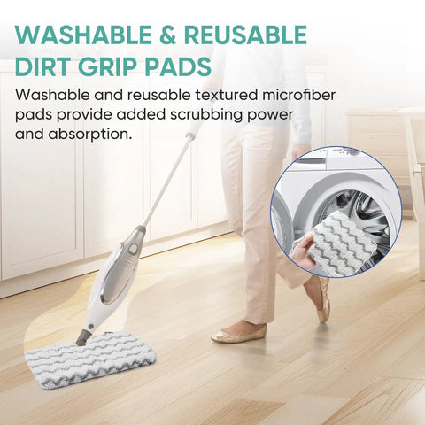 4 Pack Washable Steam Pocket Mop Pads For Shark S3500 Series Compatible With S3501 S3601 in use on hardwood floor.