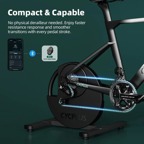 Smart Indoor Bike Trainer With 2200W Brushless Motor 19 Percent Gradient Simulator, Zwift and MyWhoosh compatible setup view