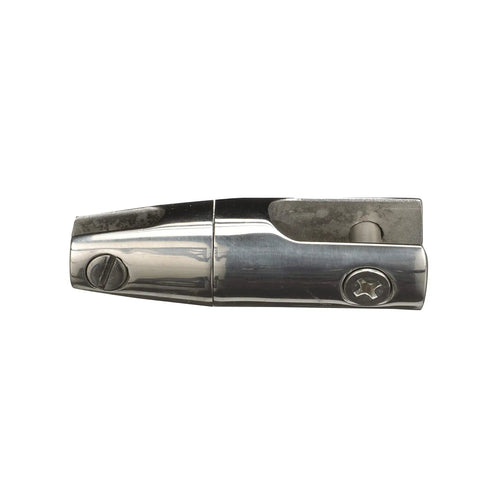Flat Out Reliable 316 Stainless Steel Anchor Swivel, 4 5/8 inches long, designed to prevent boat chain kinking, heavy duty marine gear.