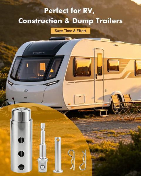 Knock The Grunt Work Off Your Road Trip With This Rock Solid Trailer Jack Drill Adapter For 1 Inch Shafts near RV in nature.