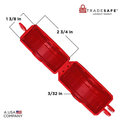 Heavy Duty Gate Valve Lockout For 1 To 2.5 Inch Valves Red Lockout Tagout Lock open view with dimensions shown