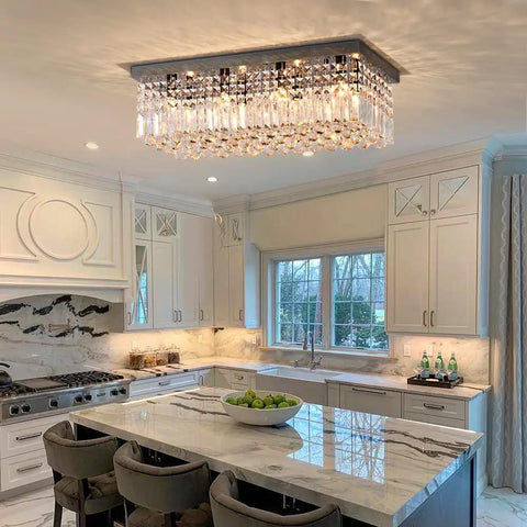 Eight Light Rectangle Crystal Chandelier In Black Finish With Clear K9 Crystals Modern Ceiling Light Fixture in kitchen