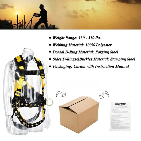 3D Rings Industrial Fall Protection Safety Harness With Waist Tongue Buckle And Leg Tongue Buckles shown on a mannequin