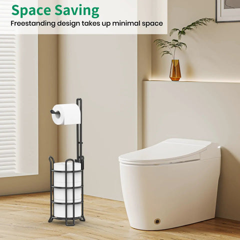 Sturdy Free Standing Toilet Paper Holder Dispenser With 3 Roll Storage Tower Metal Wire Black Finish Bathroom Organizer Stand