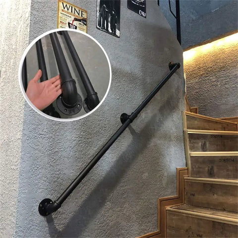 6Ft Wall Handrail For Indoor Outdoor Stairs And Porch Deck DIY Friendly Easy Install Dark Iron Black Banister Kit Wrought Iron