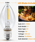 Clip In LED Light Cord 6ft With On Off Switch No Fuss Replacement Blow Mold Lamp Cord For Christmas Village Houses And Halloween Pumpkin Lights Easy Snap In Single C7 Bulb 4 Pack, glass and metal C7 bulb dimensions and features