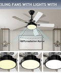 52 Inch Ceiling Fan With Light And Remote, 5 Slick Modern Blades In White And Oak Finishes, 6 Speeds Reversible Silent DC Motor, Matte Black Housing, Acrylic Lampshade, Dimmable 24W LED Light For Indoor And Outdoor Living in room setting with lighting options