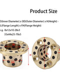 Heavy Duty Brass Graphite Oilless Bushing Self Lubricating Linear Thrust Flanged Sleeve dimensions guide showing inner and outer diameters.