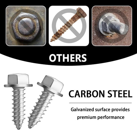 Comparison showing rusted and corrosion-free screws, highlighting Heavy Duty License Plate Screws Kit 4 Pack Silver Bolts For Cars SUV Truck Universal Fasteners, Rust Resistant Galvanized Carbon Steel Mounting Hardware For Secure, Weatherproof License Plate Attachment.