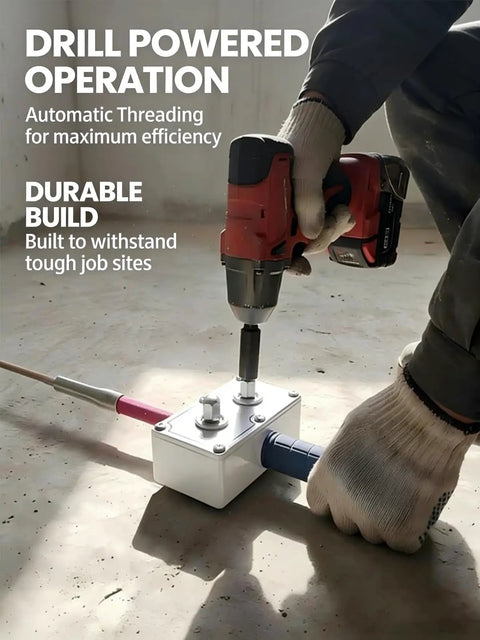 Hella Pro Max Electrician Wire Puller Tugger Automatic Brushless Wireless Cable Feeder And Grip Tool For Hard Core Jobs in use with drill.