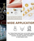 2100Pcs Flower Bead Caps And Spacers Set 4 Sizes Hollow Filigree End Caps shown with pearl bead jewelry applications
