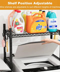 Upgraded Heavy Duty Adjustable Washer Dryer Stacking Rack For Tight Laundry Spaces And Compact Apartments Featuring Real Solid Steel Build And No Sweat Flexible Height Adjustments, showcasing adjustable wire shelves and detergent bottles.