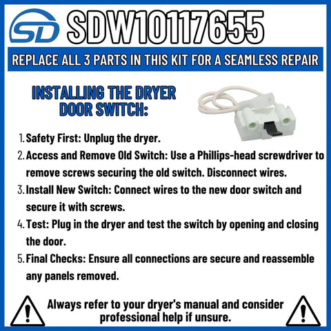 Push To Start Dryer Switch Replacement W10117655 Fits Model Specific Dryers Not Universal Easy Install Durable Start Switch