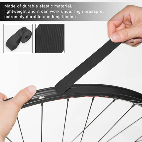 Applying 26 Inch Bike Wheel Rim Tape Liner Inner Tube Protection Band PVC Black Pair That Prevents Flats on a bicycle rim
