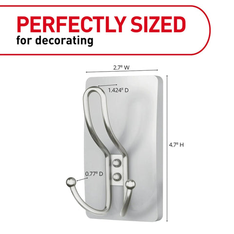 X Large Satin Nickel Triple Hook With Adhesive Strips For Damage Free Hanging Up To 10 Lbs No Tools Wall Hook dimensions