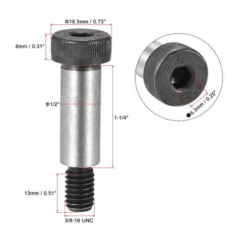Pro Grade High Strength Alloy Steel Hex Socket Head Shoulder Bolts With 3/8-16 Threads And A Rock Solid 1-1/4 Inch Shoulder Dia for tough jobs.