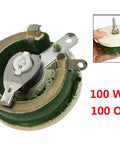 Pro Grade 100W 100 Ohm Ceramic Rheostat with sliding disk for variable control in DIY projects, shown in green and metal.
