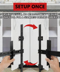 Hands using Cabinet Hardware Jig Punch Locator Adjustable Drill Guide For Handles And Knobs on a white cabinet door.