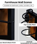Set Of Two Farmhouse Wall Sconces With Modern Industrial Vibe, Matte Black Finish And Faux Wood Backing, E26 Socket.