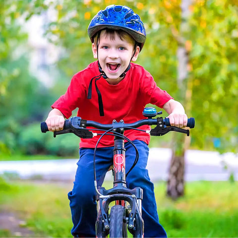 Child riding a bike using Kids Bicycle Brake Levers Set, Easy Install Brake Handles for Kids Bikes on 2.3 cm handlebar.