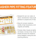 Brass Pipe Fittings Kit 48 Piece One Quarter Inch NPT With Couplings in open box with features described for DIY plumbing projects