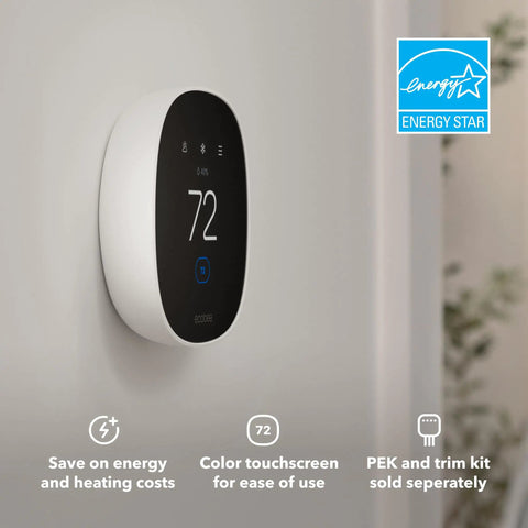 Energy Star Certified Programmable WiFi Thermostat That Works With Siri, Alexa And Google Assistant, Easy To Use, shown on wall.