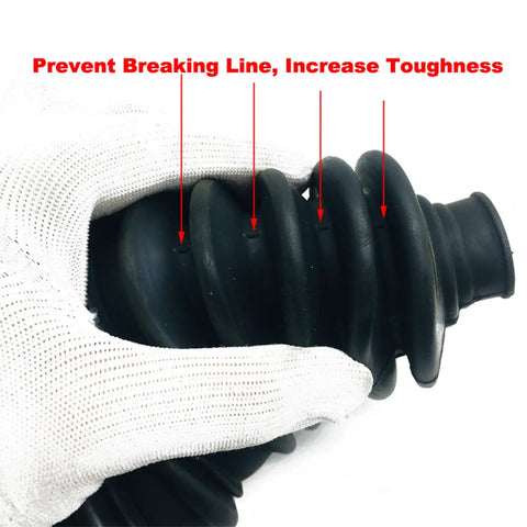 Universal Thick CV Joint Boot Kit with heavy duty rubber boot held in hand showing strength and durability details