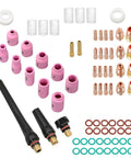 All In One TIG Welding Torch Repair Kit with gas lens, alumina nozzles, glass cups, collets for WP 17 18 26, pro grade maintenance gear.