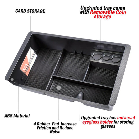 Center Console Organizer Tray For 2014-2018 Silverado 1500 And 2015-2019 Sierra 2500/3500HD with card and coin storage, black