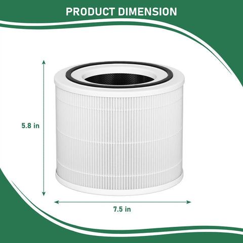 Three In One 240 True HEPA Replacement Filters For Puro 240 Air Purifier 14 Compatible showing dimensions