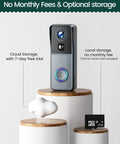Wireless Video Doorbell Cam With Chime, 1080P HD Night Vision; shown with SD card option on display stand