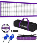 Portable Volleyball Net Set With Adjustable Steel Poles, Anti Sag Winch System, Easy Setup Pump, Boundary Lines, And Carry Bag shown