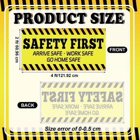 Safety First Banner Sign 2x4 Feet Polyester Fabric With Metal Grommets For Workplace Warehouse Factory High Visibility Warning Sign