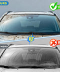 Comparison of Premium Full Coverage Windshield Wiper Blade Set Compatible With 2022 Through 2025 Mitsubishi Outlander and PHEV in clean vs dirty view.