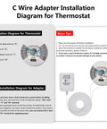 Installation diagram for 24 Volt C Wire Adapter For Smart Thermostats, UL Listed Power Connector with diagrams and instructions.