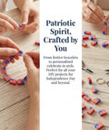 Hands crafting with All American Flag Polymer Clay Beads Pack for DIY Jewelry Making, creating patriotic bracelets and necklaces.